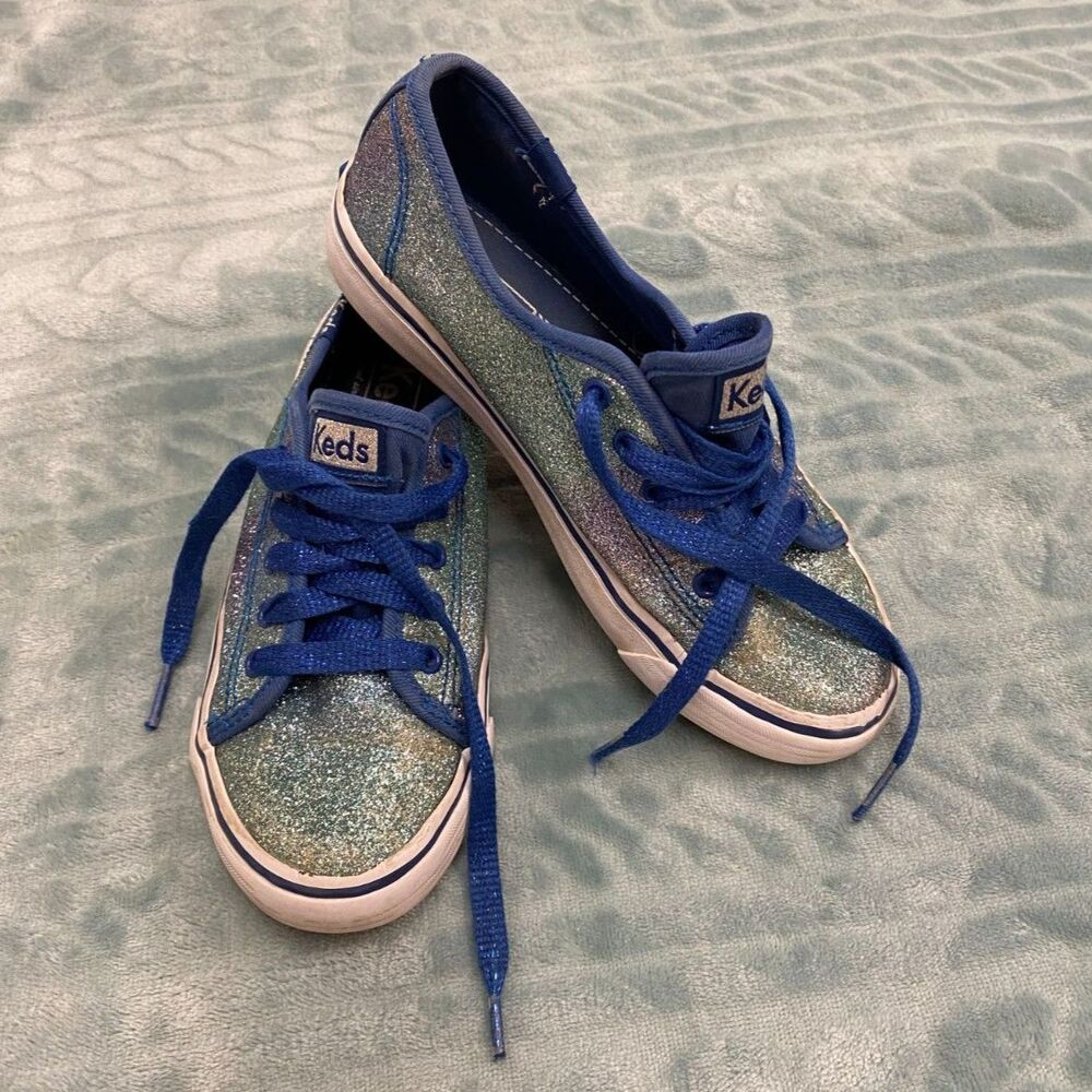 Keds Girls Double Up Sugar Dip Sneakers Green & Purple Glitter Lace Up Size 1.5